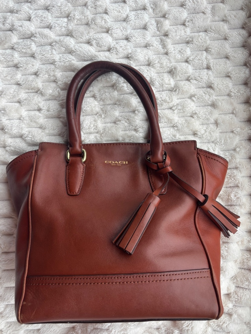 Coach chestnut Brown Leather Double Handle Satchel Bag Tassel Coach